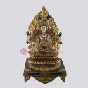  Hand Carved Painted & Gold Gilded Copper Tibetan Crowned White Tara / Dholkar on Throne Sculpture Statue