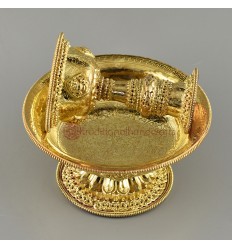 Hand Carved Buddhist Tibetan Ritual Copper Alloy with 24-Kart Gold Gilding Offering Sherkim Set