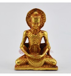 Machine Made Copper Alloy with Gold Plated 3.25" Fasting Hungry Buddha Statue