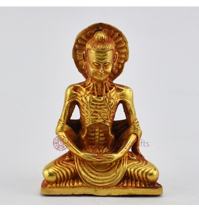 Machine Made Copper Alloy with Gold Plated 3.25" Fasting Hungry Buddha Statue