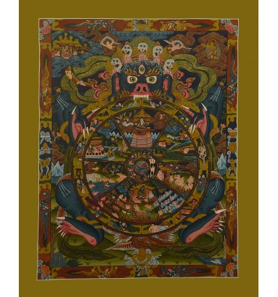 Hand Painted Buddhist Wheel of Life Thangka Thanka Scroll Painting