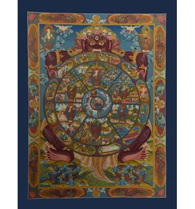 Hand Painted Buddhist Wheel of Life Thangka Thanka Scroll Painting