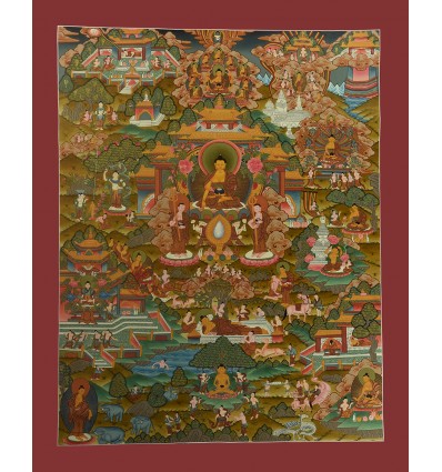 Hand Painted Tibetan Buddhist Buddha Life Story Thangka Scroll Painting