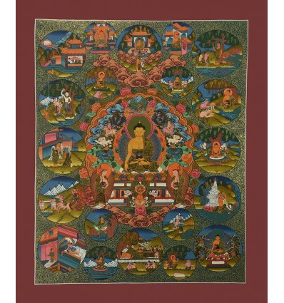 Hand Painted Tibetan Buddhist Buddha Life Story Thangka Painting