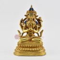 Hand Made Copper Alloy with 24 Karat Gold Gilded and Hand Painted Face Chenrezig Statue