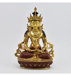 Hand Carved Gold Gilded & Hand Face Painted Buddhist Tibetan Aparmita Statue