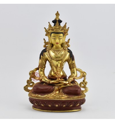 Hand Carved Gold Gilded & Hand Face Painted Buddhist Tibetan Aparmita Statue