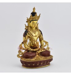 Hand Carved Gold Gilded & Hand Face Painted Buddhist Tibetan Aparmita Statue