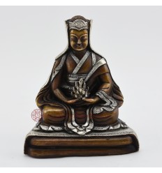 Oxidized Copper Alloy with Silver Plated 4.25" Gampopa Statue