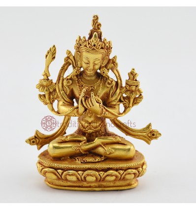 Machine Made  Copper Alloy Gold Plated 4" White Manjushri Statue