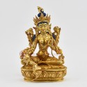 Beautiful Tibetan Buddhist Hand Made Gold Gilded 8.75" Green Tara Statue 