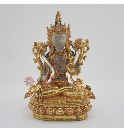 Hand Made Copper Alloy with 24 Karat Gold Gilded White Tara / Dolkar Statue