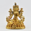 Hand Carved Gold Gilded & Hand Face Painted Buddhist Tibetan 9" Green Tara Copper Statue