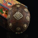  Hand Carved Tibetan Buddhism 7" Viswa Vajra Encircled with Eight Auspicious Symbols Carved Resin Kapala