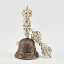 Hand Made Copper Alloy Silver Decorated with Turquoise and Coral Stones 8" Vajra & Bell Set