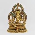 Finely Hand Carved Tibetan Buddhist Ritual 10.75" Green Tara / Dholma Statue