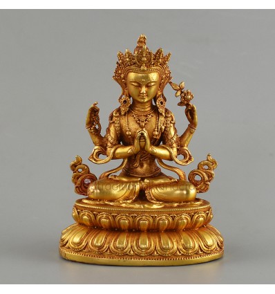 Gold Plated Copper Alloy with Antique Finish 4.25" Chenrezig Statue