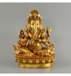 Hand Made Copper Alloy with Gold Plated in Antique Finish 8.25" Ganesha Statue