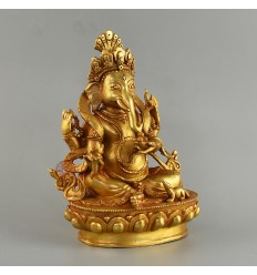 Hand Made Copper Alloy with Gold Plated in Antique Finish 8.25" Ganesha Statue