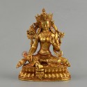  Gold Plated Copper Alloy with Antique Finish 4" Green Tara / Dholma Statue