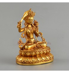 Gold Plated Copper Alloy with Gold Plated in Antique Finish 4" Manjushri  Statue