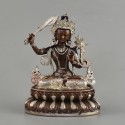 Copper Alloy Silver Plated in Oxidation Finish 4" ManjushriStatue