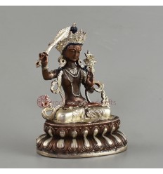 Copper Alloy Silver Plated in Oxidation Finish 4" ManjushriStatue