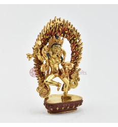 Hand Made Copper Alloy with Partly Gold Gilded 8.25" Magic Labdron / Damaru Jogini Statue