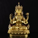 Hand Carved 24 Karat Gold Gilded Hand Painted Face Tibetan19" Chenrezig Copper Ritual Statue