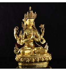 Hand Carved 24 Karat Gold Gilded Hand Painted Face Tibetan19" Chenrezig Copper Ritual Statue