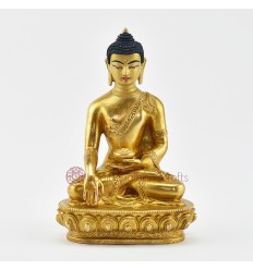 Hand Made Copper Alloy with 24 Karat Gold Gilded and Hand Painted Face 7.25" Shakyamuni Buddha Statue