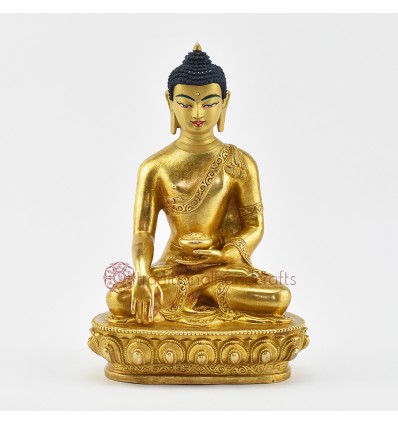 Hand Made Copper Alloy with 24 Karat Gold Gilded and Hand Painted Face 7.25" Shakyamuni Buddha Statue