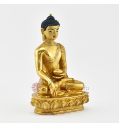 Hand Made Copper Alloy with 24 Karat Gold Gilded and Hand Painted Face 7.25" Shakyamuni Buddha Statue