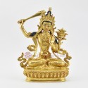 Hand Carved Gold Face Painted 9" Manjushri /  Jambiyang Gold Gilded Copper Statue