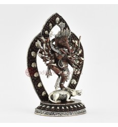   Silver Plated Copper in Oxidation Finish 7" 12 Armed Ganesha Statue