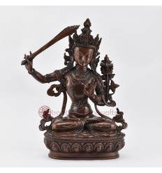 Tibetan Buddhist Small Manjushri / Jambiyang Copper Statue in Oxidation finish 