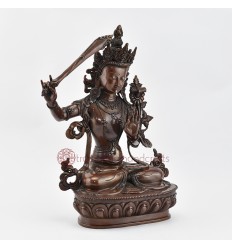 Tibetan Buddhist Small Manjushri / Jambiyang Copper Statue in Oxidation finish 