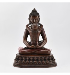 Tibetan Buddhist Copper Alloy in Oxidation Finish 10.5" Buddha Samantabhadra Statue