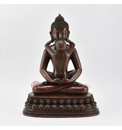 Tibetan Buddhist Copper Alloy in Oxidation Finish 10.5" Buddha Samantabhadra Statue