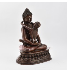 Tibetan Buddhist Copper Alloy in Oxidation Finish 10.5" Buddha Samantabhadra Statue