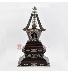 Hand Made Silver Plated Copper Alloy in Oxidation Finish 19" Stupa / Chaitya / Chorten