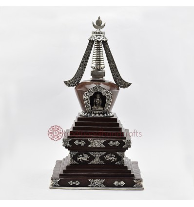 Hand Made Silver Plated Copper Alloy in Oxidation Finish 19" Stupa / Chaitya / Chorten