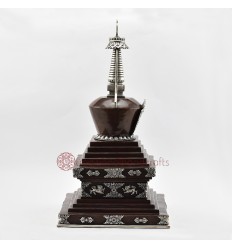 Hand Made Silver Plated Copper Alloy in Oxidation Finish 19" Stupa / Chaitya / Chorten