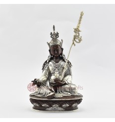 Hand Made Copper Alloy Silver Plated in Oxidation Finish 9" Guru Rinpoche  Statue