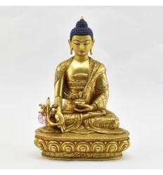 Hand Made Copper Alloy 24 Karat Gold Gilded and Hand Painted Face 9" Medicine Buddha Statue