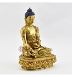 Hand Made Copper Alloy 24 Karat Gold Gilded and Hand Painted Face 9" Medicine Buddha Statue