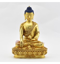 Hand Made Copper Alloy 24 Karat Gold Gilded and Hand Painted Face  9.25" Shakyamuni Buddha Statue