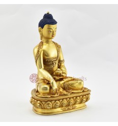 Hand Made Copper Alloy 24 Karat Gold Gilded and Hand Painted Face  9.25" Shakyamuni Buddha Statue