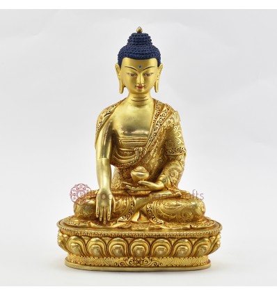 Hand Made  Copper Alloy 24 Karat Gold Gilded and Hand Painted Face 9.25" Shakyamuni Buddha Statue