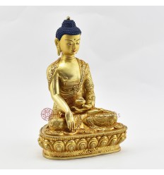 Hand Made  Copper Alloy 24 Karat Gold Gilded and Hand Painted Face 9.25" Shakyamuni Buddha Statue